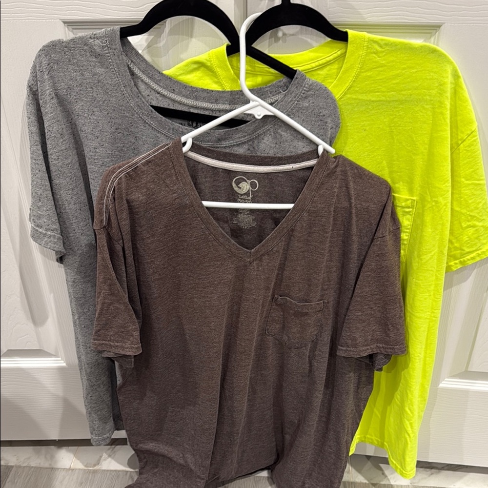 It of 3 short sleeve-Gray, Brown, and Neon Yellow T-Shirts